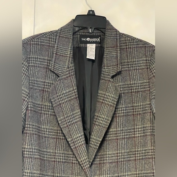 Sag Harbor Petite Vintage Women’s Wool Houndstooth long Line Blazer 14P Academia - Picture 9 of 12